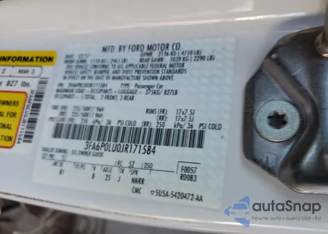2018 Ford Fusion Se Hybrid from USA, damaged, VIN 3FA6P0LU0JR171584